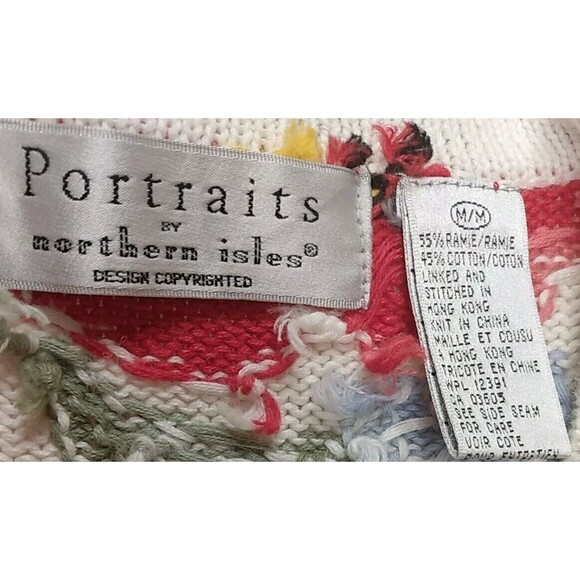 portraits by northern isles Ivory Floral Contrast Trim Knitted Vest Size‎ M - Picture 5 of 6